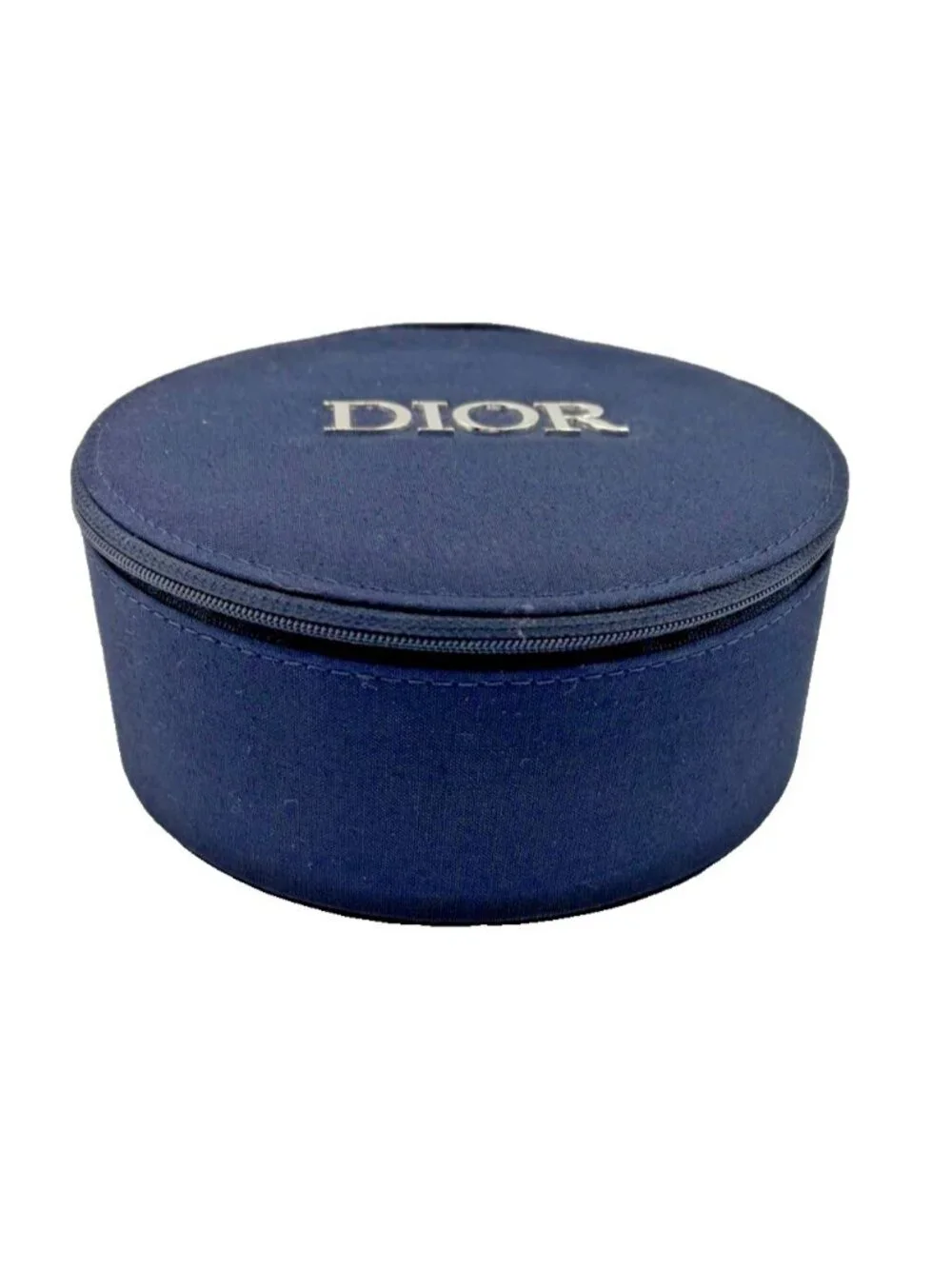 Dior Parfums Navy Fabric Cosmetic Vanity Case Mirror Zip Around Travel Makeup